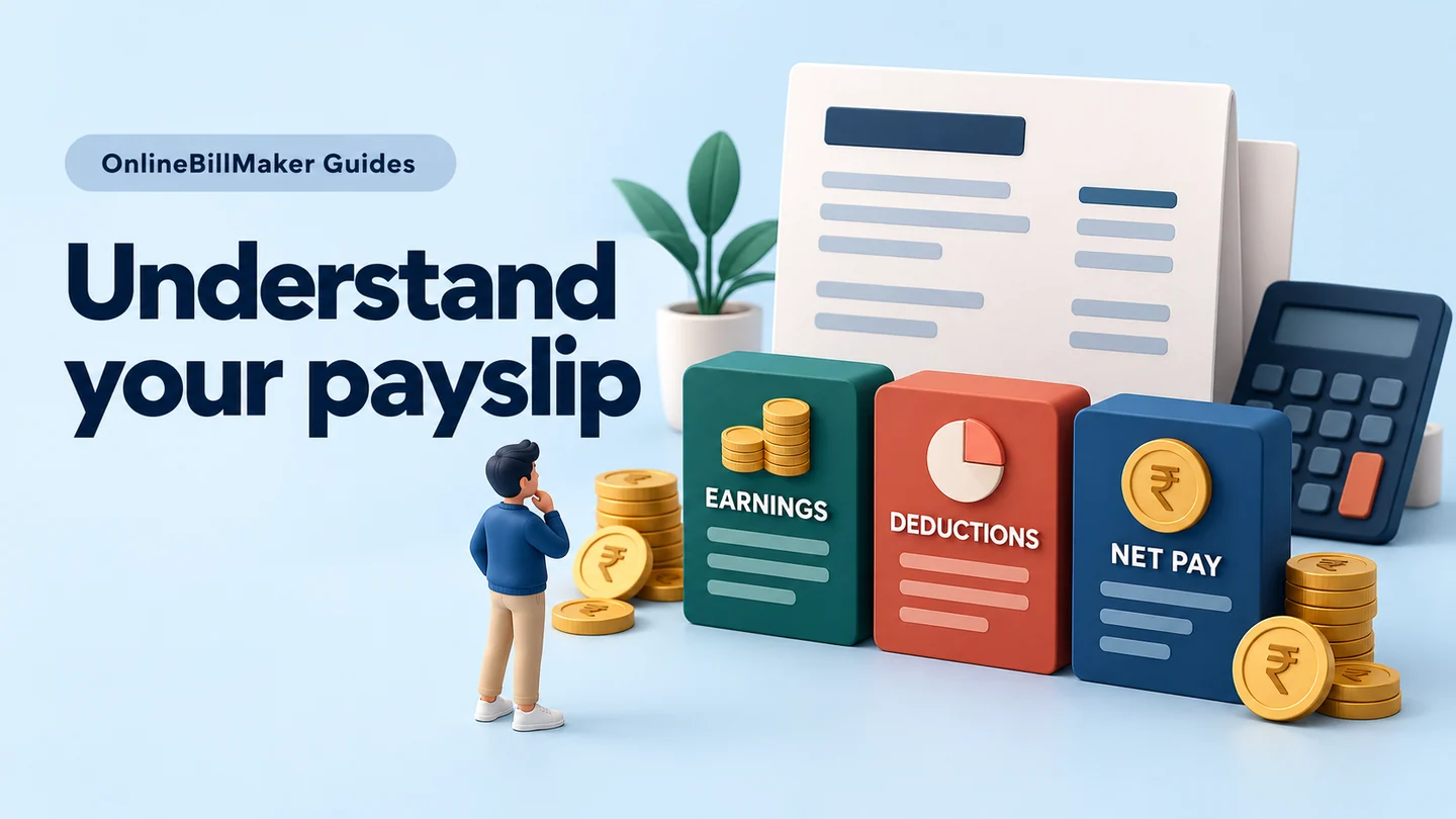 Salary Slip Components: Gross Pay, Deductions and Take-home Pay — editorial illustration