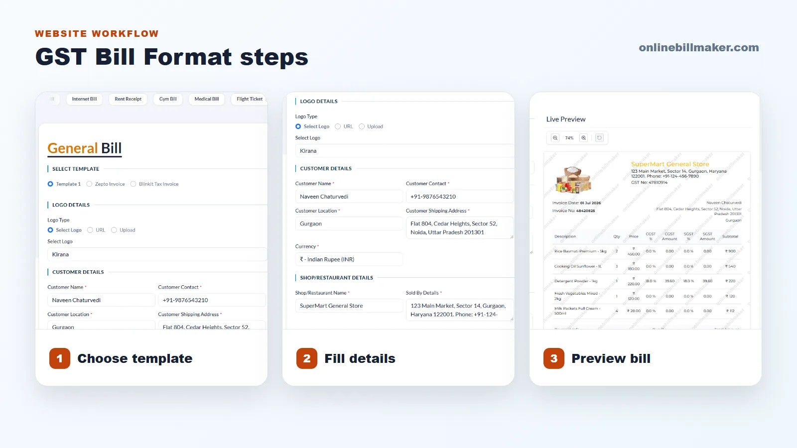 Steps to Prepare a GST Bill Format Online screenshot guide