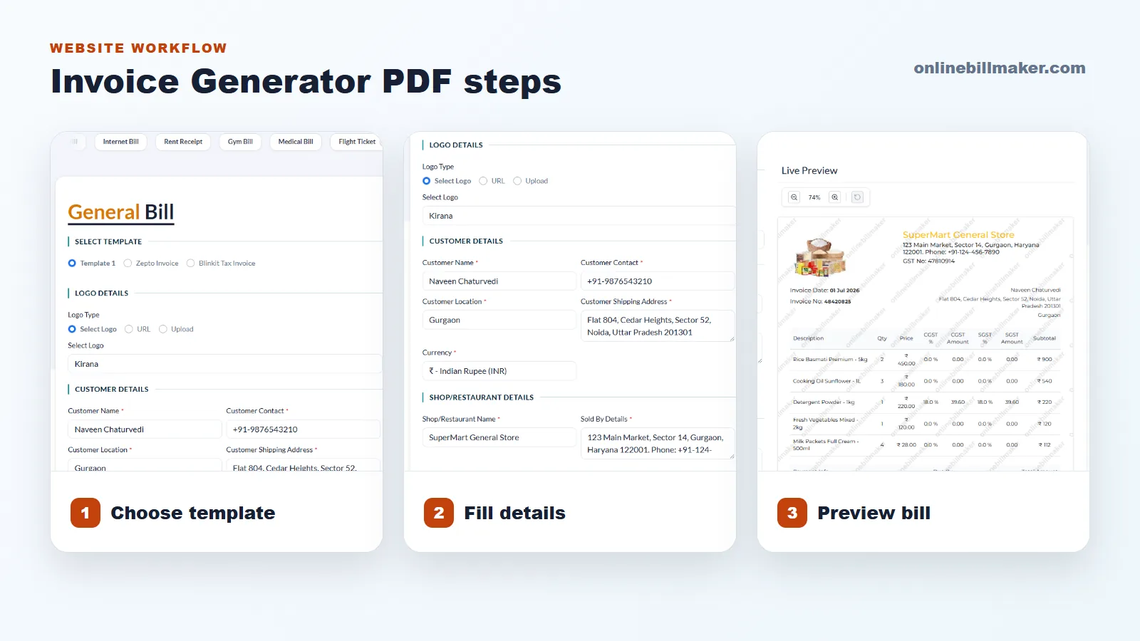 Steps to Create an Invoice PDF Online screenshot guide