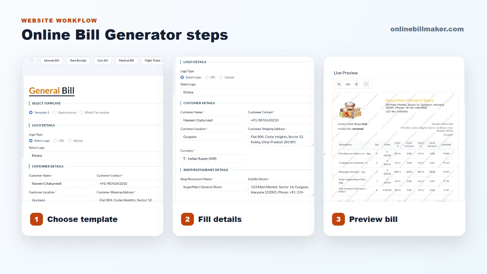 Steps to Use an Online Bill Generator screenshot guide