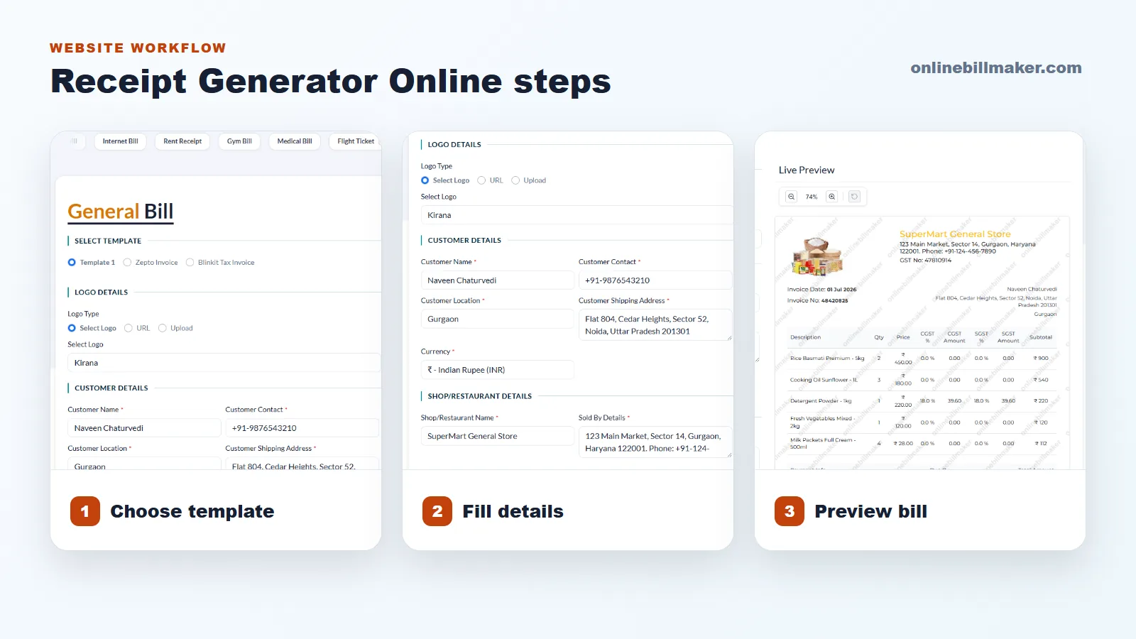 Steps to Create a Receipt Online screenshot guide