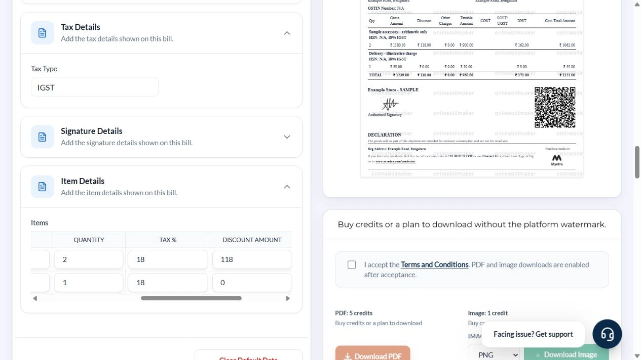 Ecommerce PDF and image controls before terms acceptance