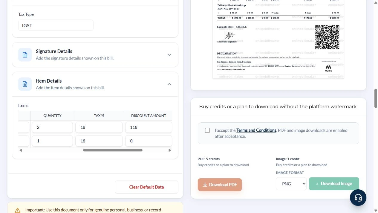 Actual ecommerce item fields with two rows, quantities, tax rates and currency discounts