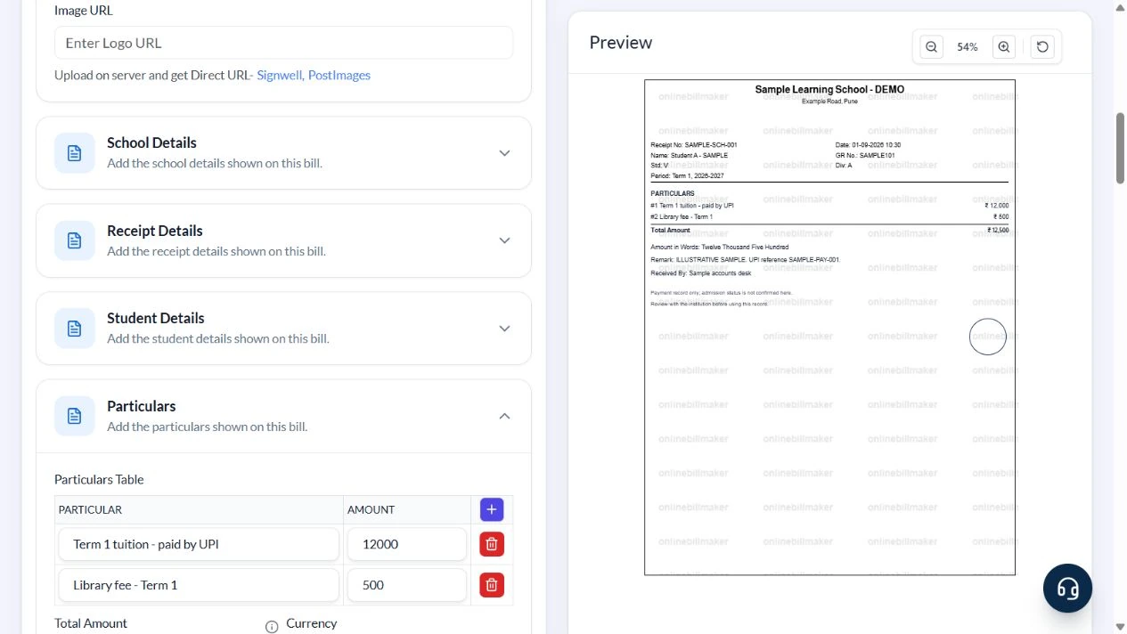School receipt output options