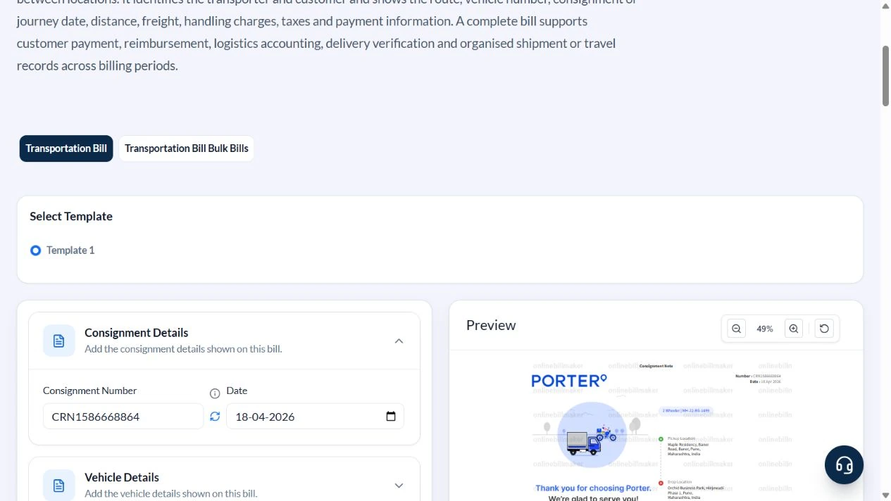 Transportation editor with the consignment-note layout